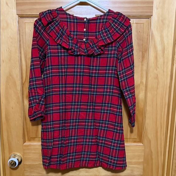 H&M Red Plaid Flannel Girls Dress with Ruffle Collar. Size 9/10. - Picture 2 of 10